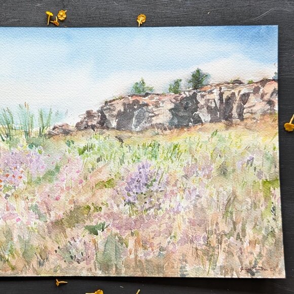 Spring in the Scablands: 9"x12" Original Watercolor Landscape Painting - Picture 3 of 7